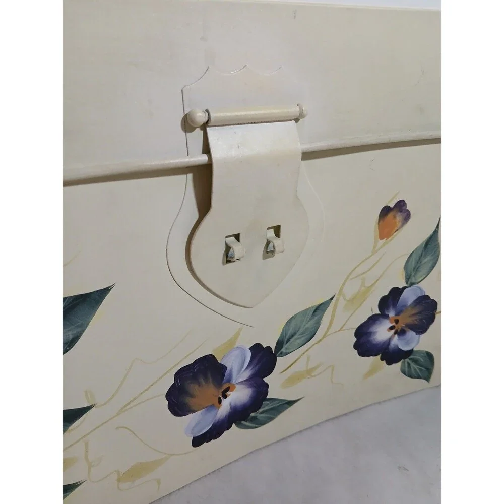 ​VINTAGE Hand Painted‎ Metal SEWING BOX CADDY Pansy Floral Trunk